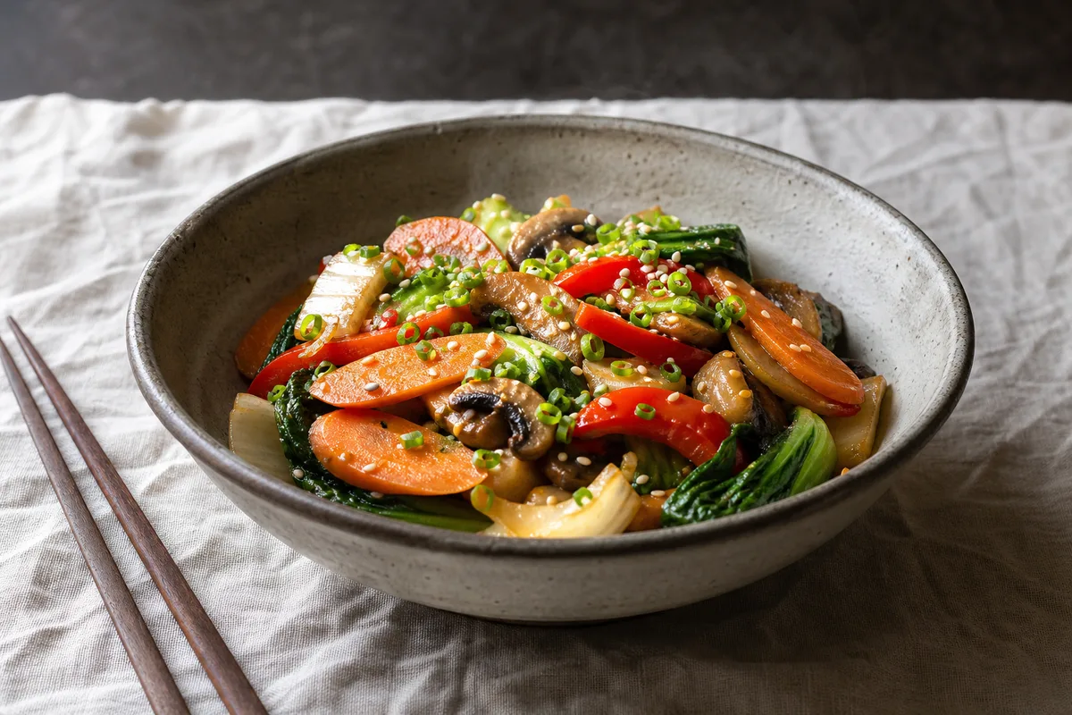 Assortiment de légumes croquants et colorés servis dans un plat en céramique